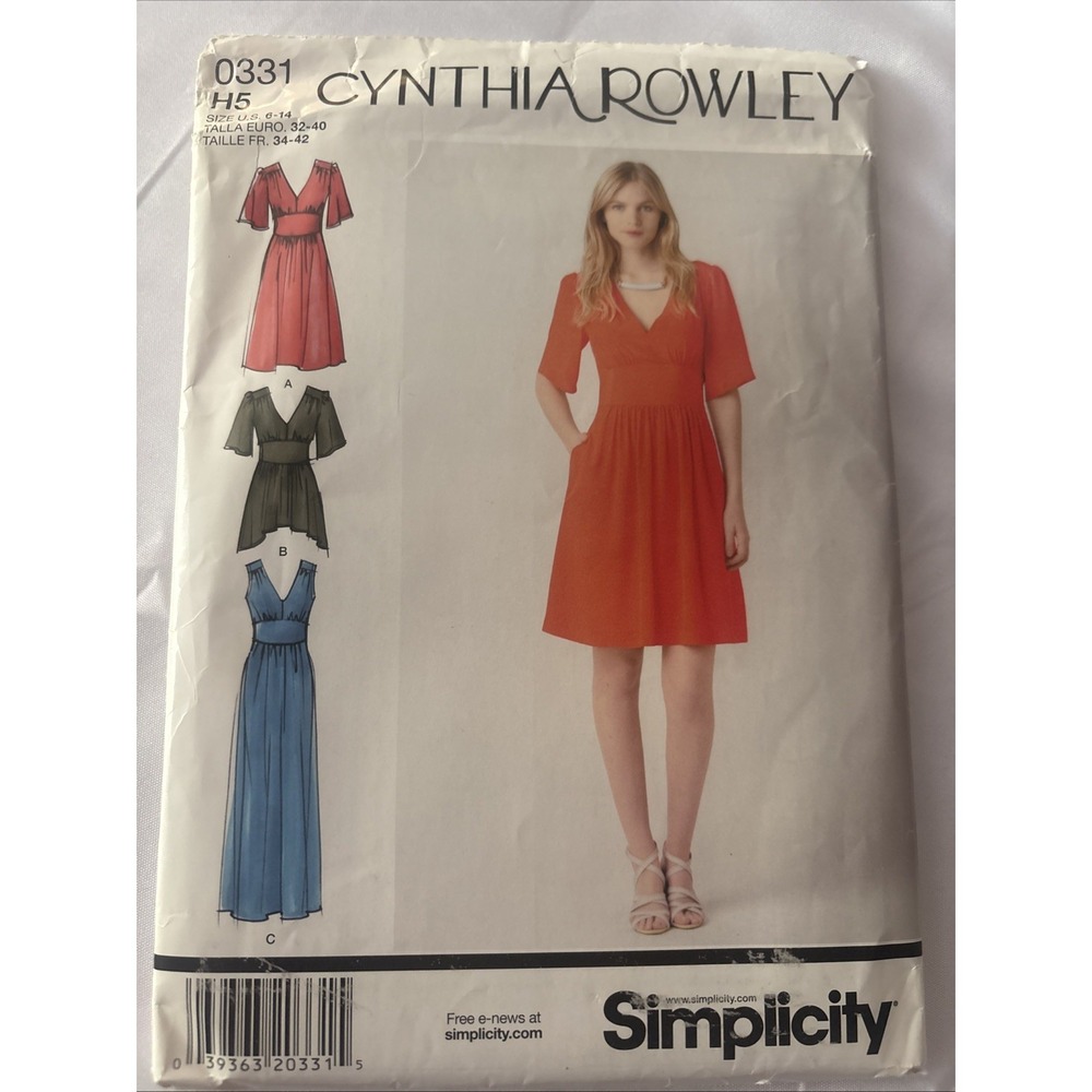 Simplicity 0331 Cynthia Rowley Dress Sewing Pattern Uncut Size 6-14 H5 2000s